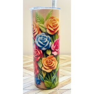 Flowers 20 oz insulated stainless steel tumbler with Lid And Straw